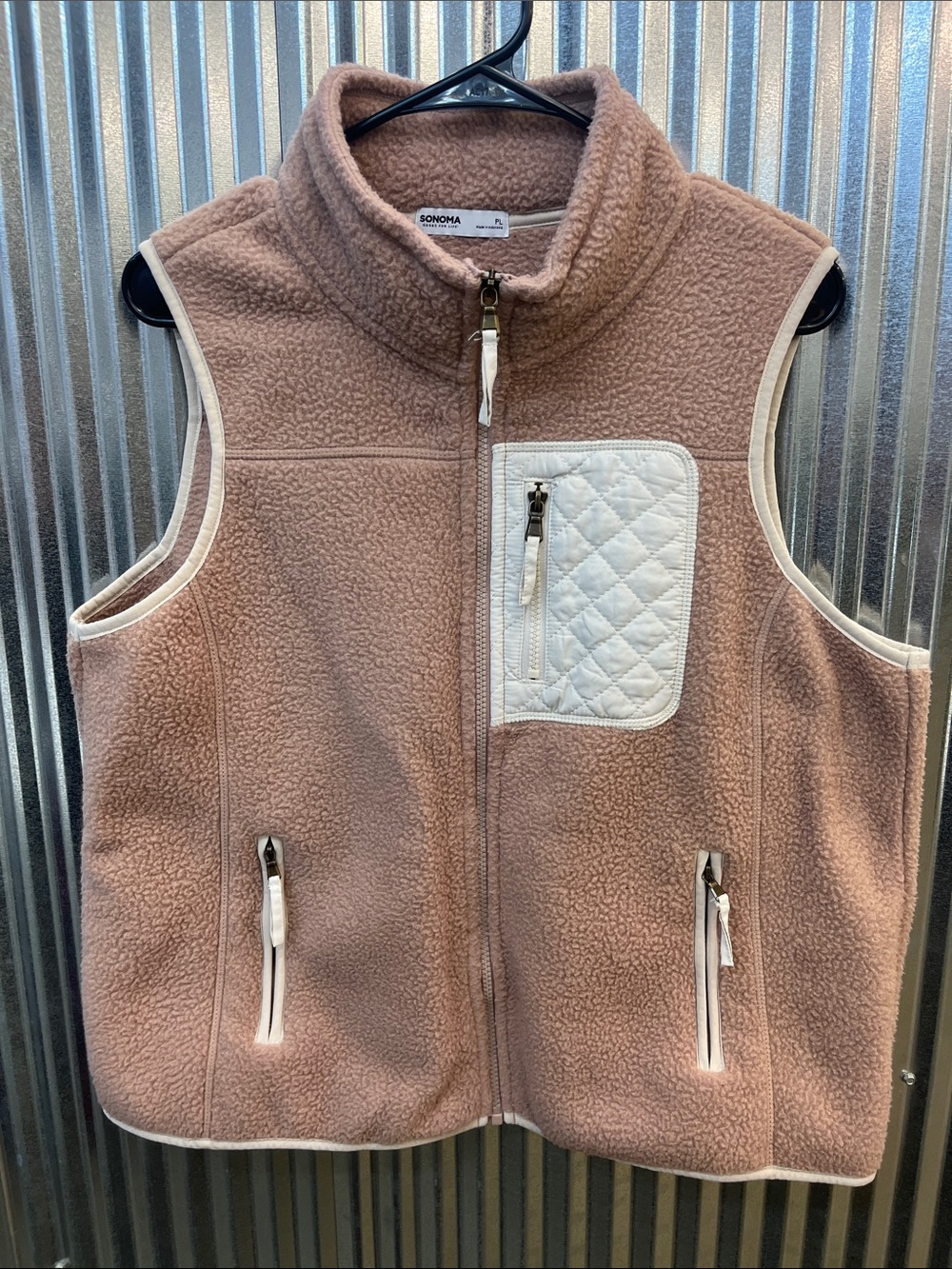 Sonoma Dusty Pink Fleece Vest with Cream Quilted Pocket